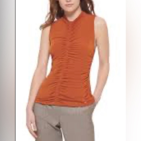 NWOT Calvin Klein ruched rust orange top size large - Picture 5 of 5